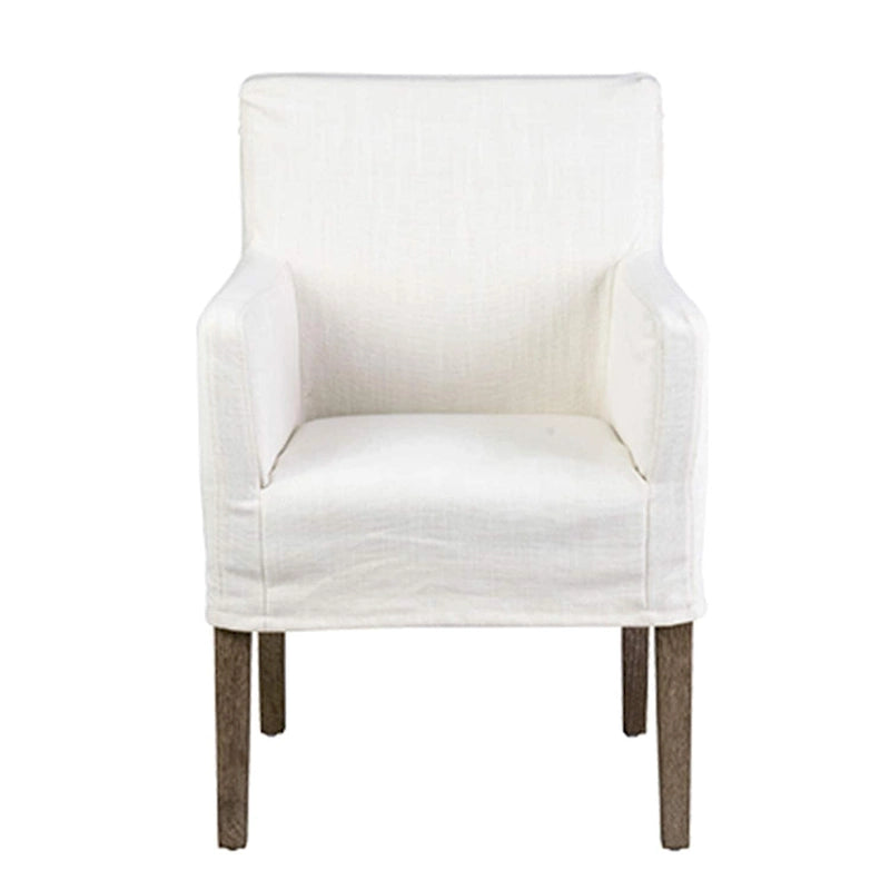Cream Linen & Oak Wood Arm Chair by