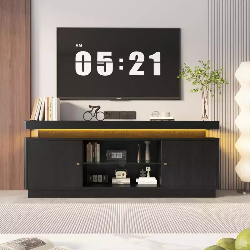 TV Stand with 2 Doors - Versatile Media Console for Living Room, Durable Modern TV Table, Stylish TV Furniture for Modern Home, Walnut