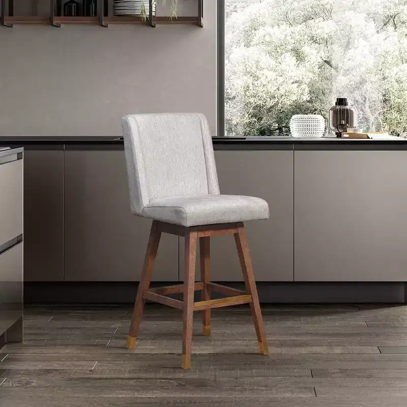 Armen Living Stancoste Wood Finish with Fabric Swivel Counter Height Barstool