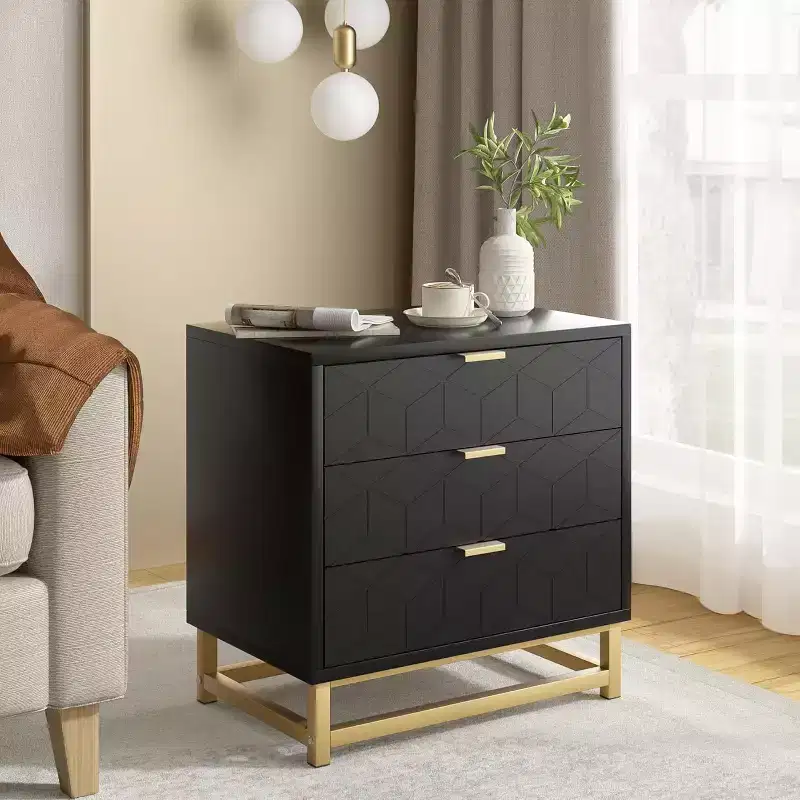 Zstar Three Drawer Bedroom Dresser with Metal Legs