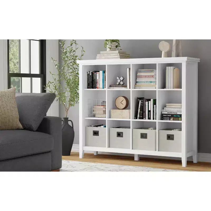 Stratford SOLID WOOD 48 inch x 57 inch Transitional 12 Cube Storage in White