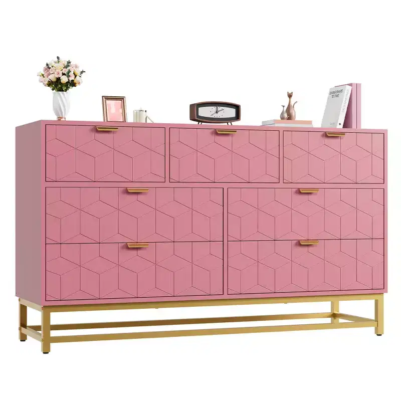 Wood 7-Drawer Dresser with Metal Legs 53.5''W x 31.5''H — White