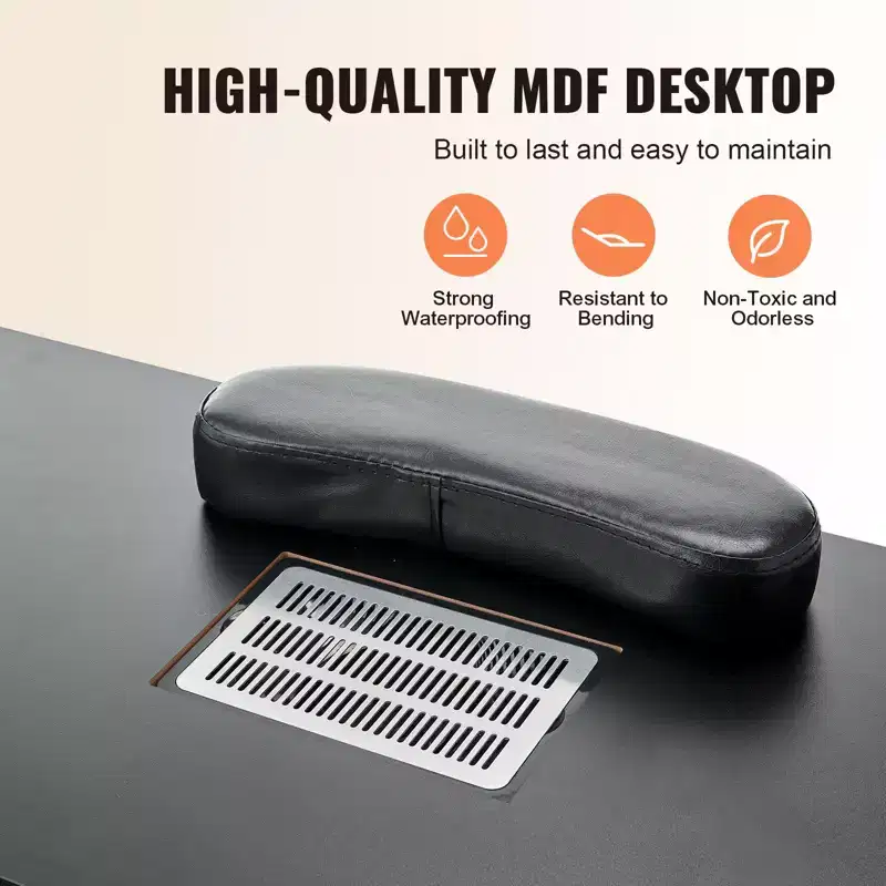 Professional Manicure Table with Dust Collector 8 Wheels Wrist Rest and Storage Cabinet Black