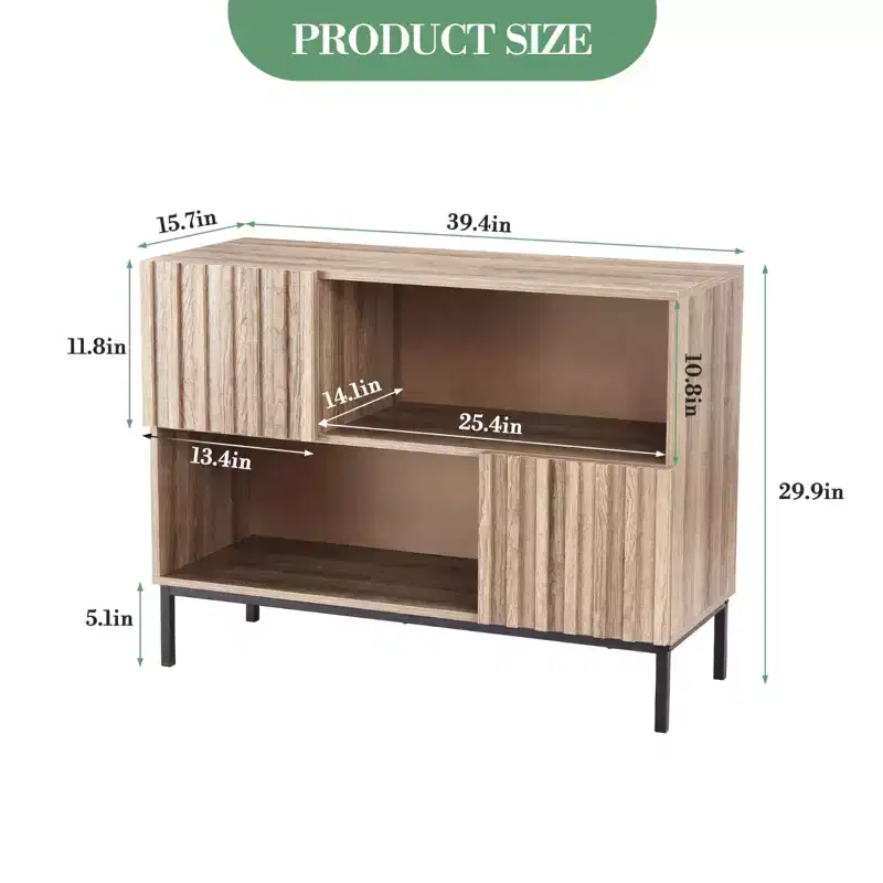 Entryway Table, Farmhouse Wooden Console Table with Storage Shelves & Metal Legs, Rustic Sideboard Buffet for Living Room Dining Room