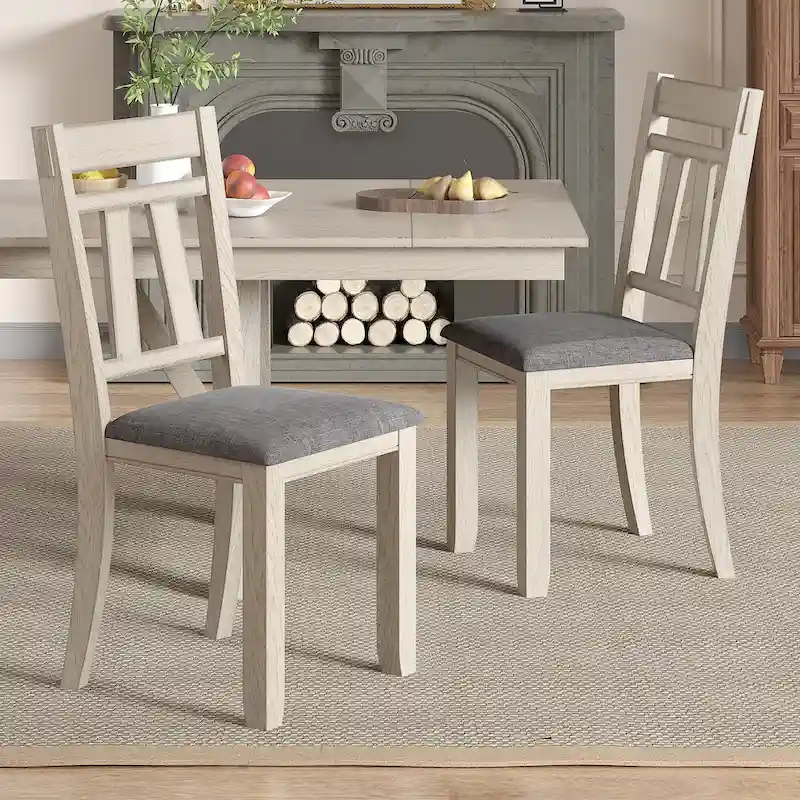 VECELO Solid Wood Dining Chairs with Linen Fabric Seating, Dining Chairs Set of 2/4/6