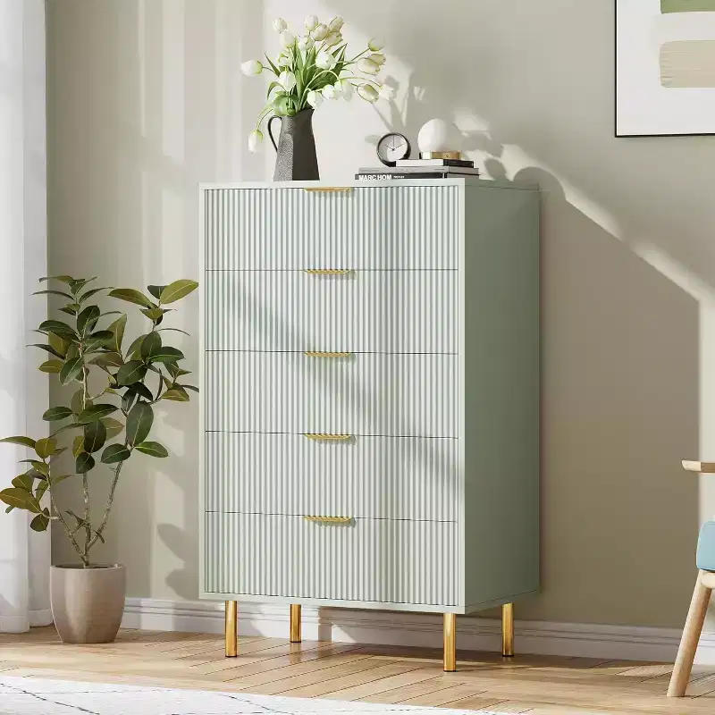 5-Drawer Dresser with Gold Handle – Wood Chest of Drawers for Bedroom & Living Room