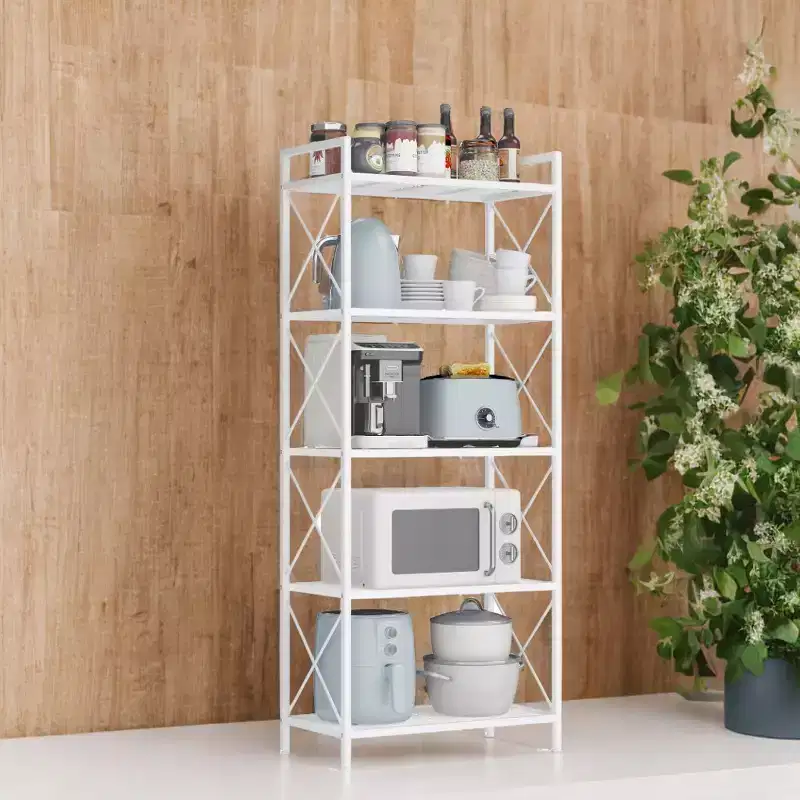5-Tier Industrial Metal Storage Rack with X Side Frames - Cloud White