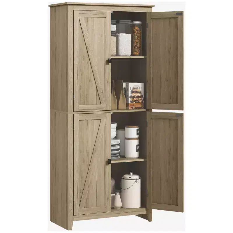 HOMCOM 72 Freestanding 4-Door Kitchen Pantry, Storage Cabinet Organizer with 4-Tiers, and Adjustable Shelves