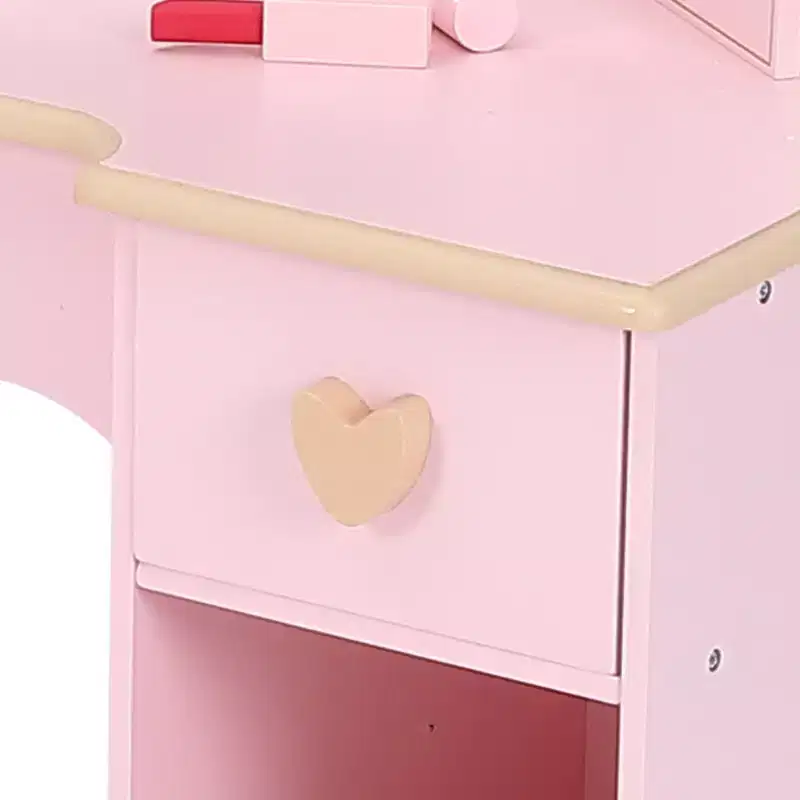 Wooden Makeup Vanity Set with 3 Drawers and Mirror, Suitable for Ages 3-9