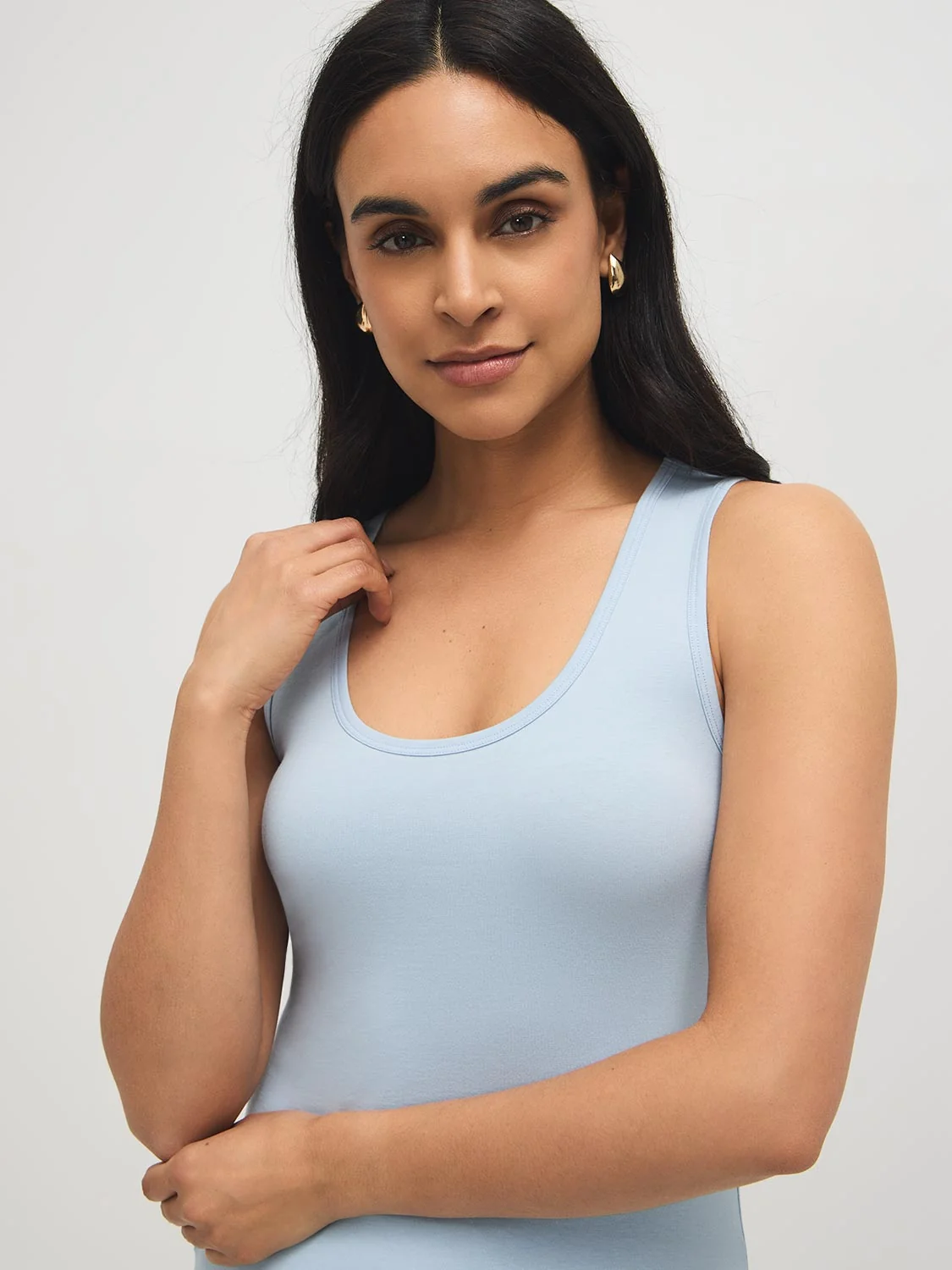 Cotton-Blend Scoop Neck Tank Top