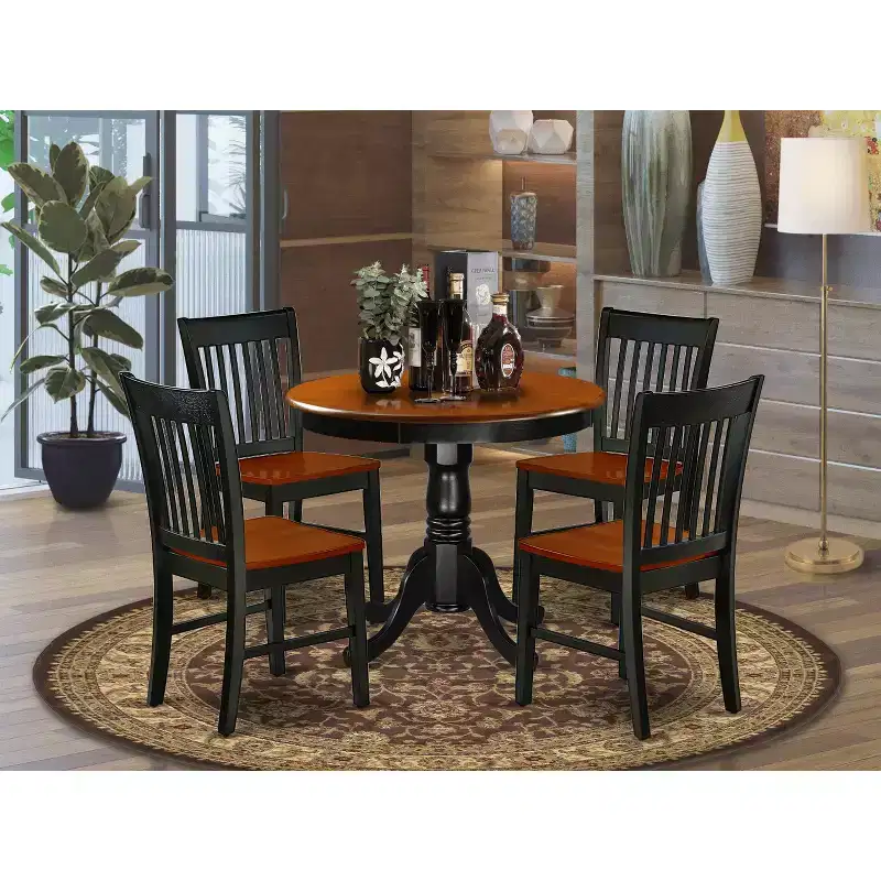 HomeStock ANNO5 Black Cherry Round Pedestal Dining Set