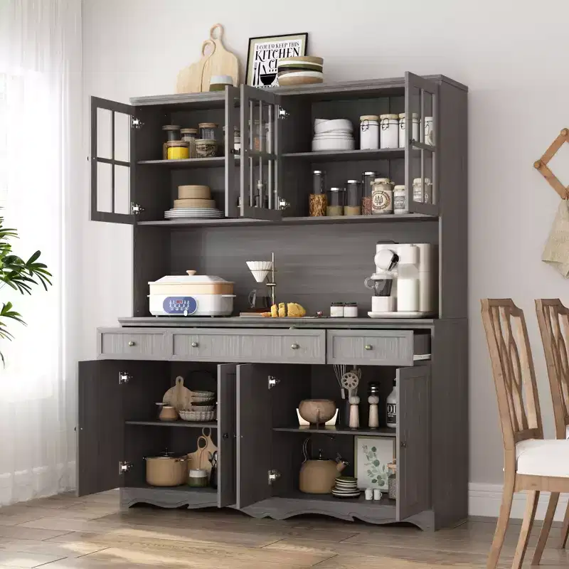 Gray Moire 61.2 Wide 3 Drawer Sideboard with Modern Design Buffet Hutch Storage Pantry Cabinet Sideboard Storage Cabinet