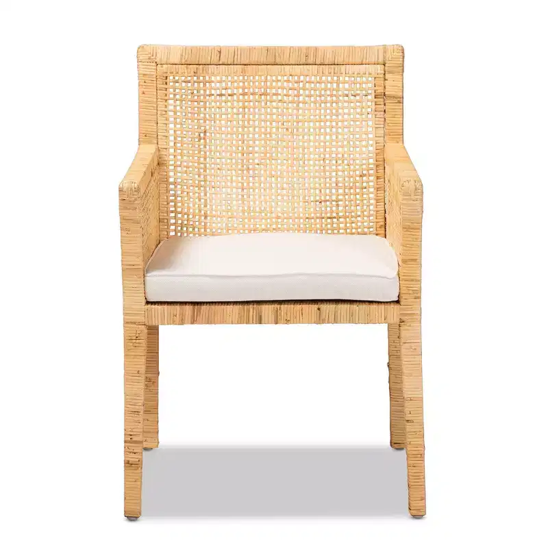 Wood and Rattan Armchair Natural/White