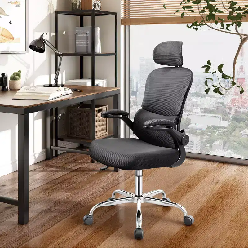 DEXYLLO Mesh Office Chair, Ergonomic Comfort with 3D Headrest & Flip-Up Armrests, Ideal for Professionals & Gamers,Black