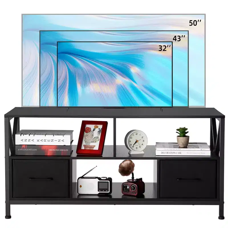 COZONY TV Stand for 50 Inch TV, Entertainment Center with Fabric Drawers & Open Shelves, Storage Unit for Living Room, Bedroom, Entryway