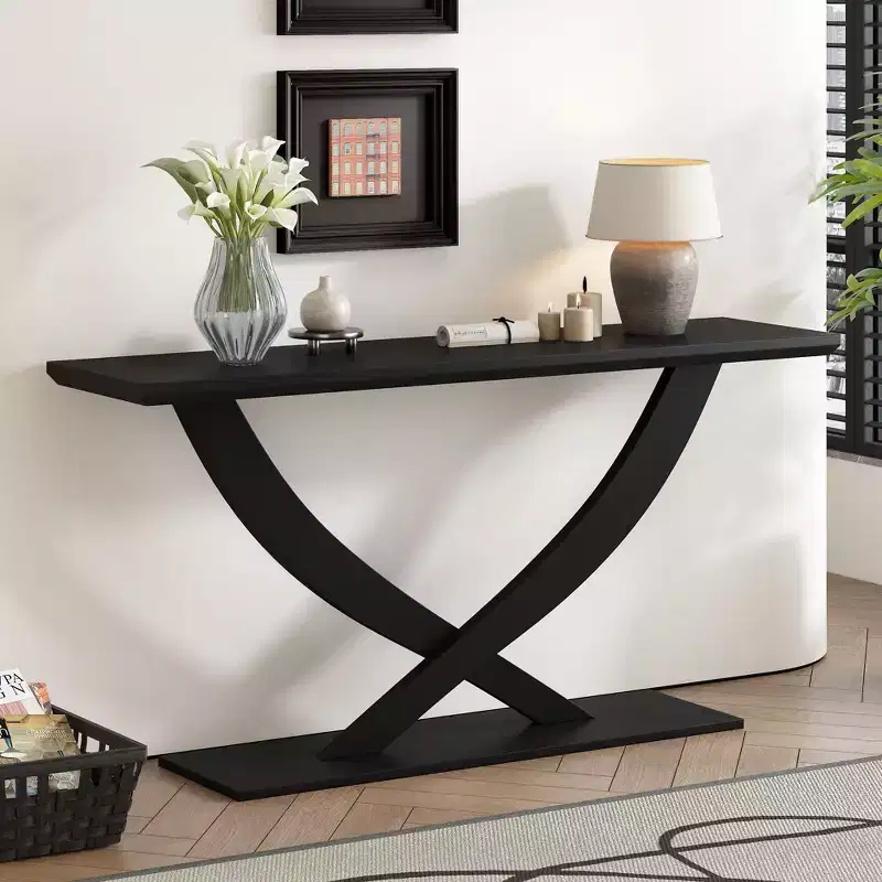 57IN Modern Console Table with Cross-Leg Design - Entryway & Living Room
