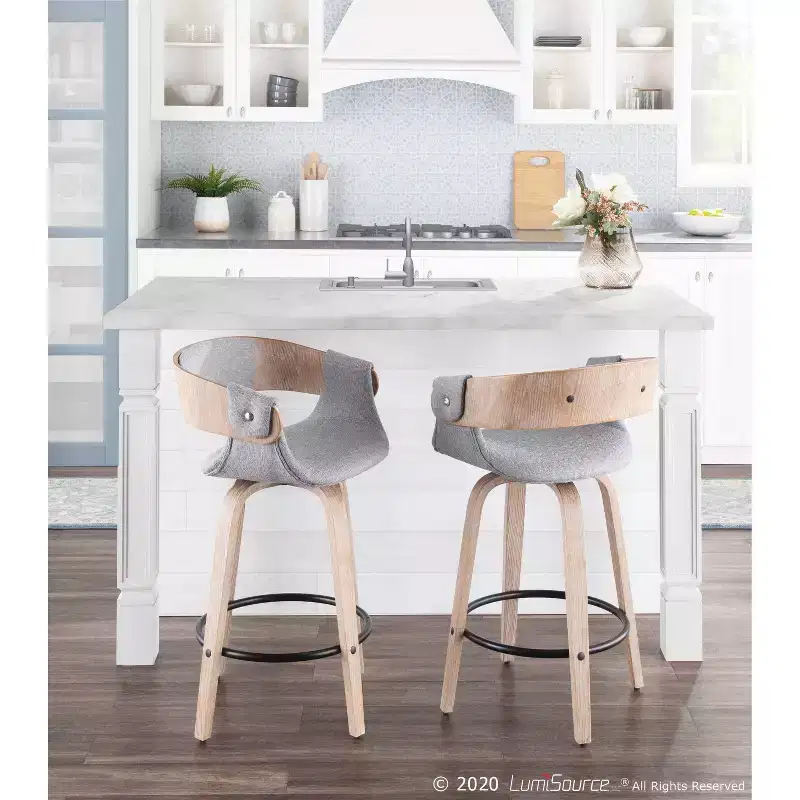 Set of 2 Upholstered Counter Height Barstools Gray/White Wash