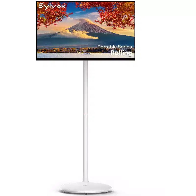 SYLVOX 27 Rolling Smart TV, 1080p Touchscreen, Android 14, 8GB+128GB, 10000mAh Battery, Voice Remote, Dual 10W Speakers, White