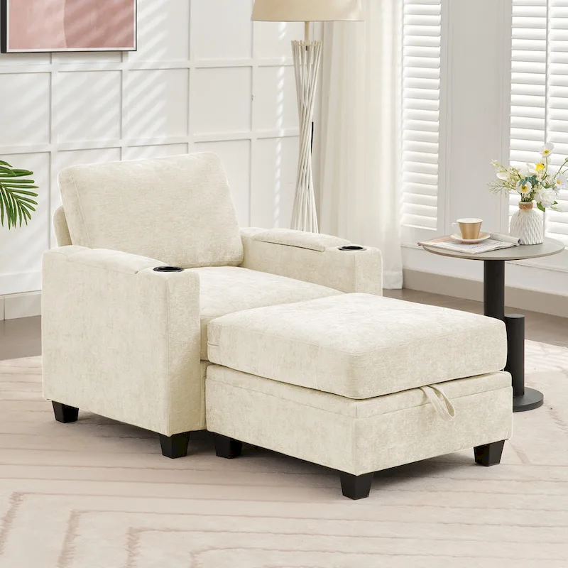 Single Sofa Chair with Hidden Storage and Removable Ottoman