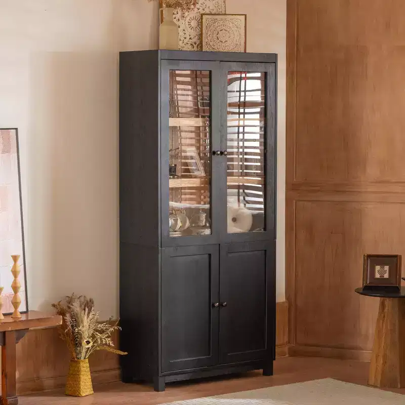Mid-Century Farmhouse Bookshelf, 5-Tier with 4 Doors, 74.5