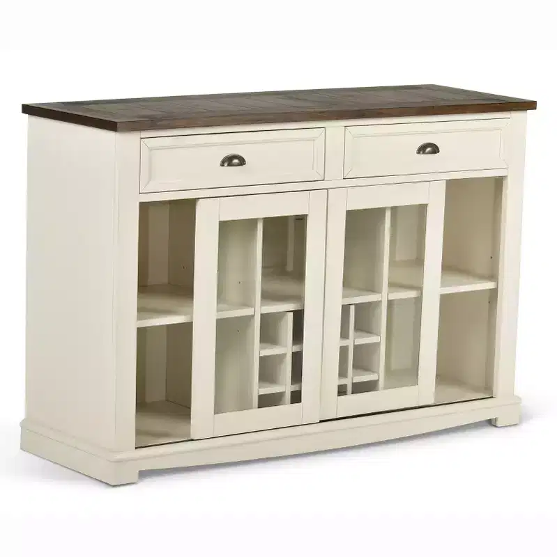 Server Two-Toned: Farmhouse Style Credenza with Glass Doors & Stemware Racks
