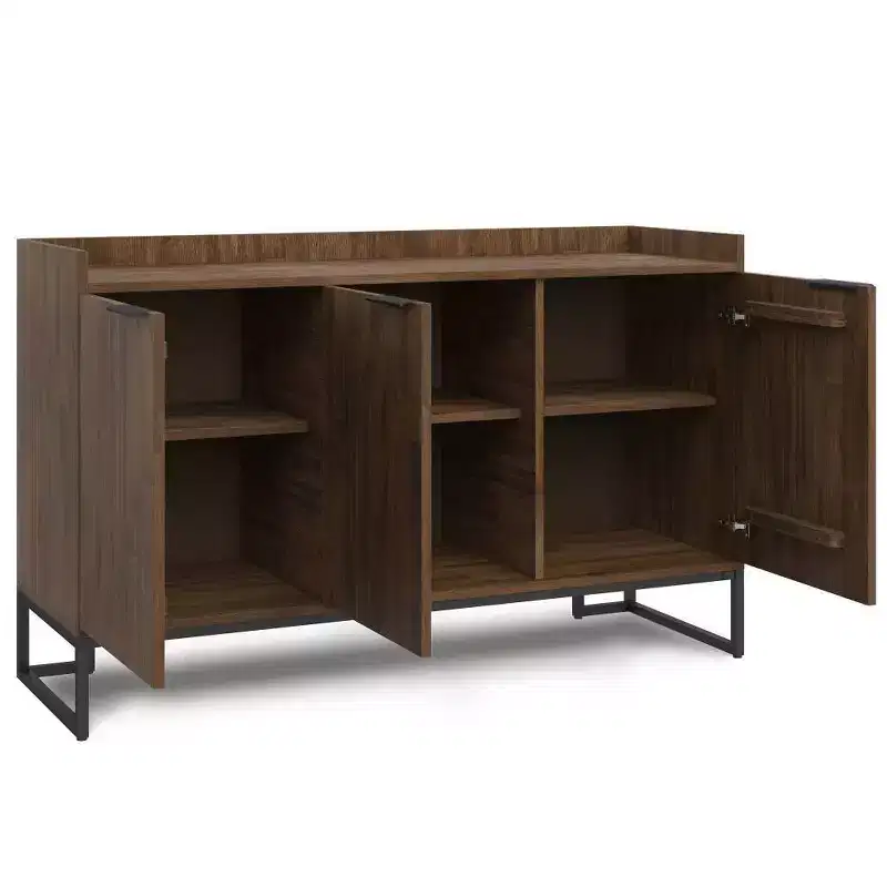 WyndenHall Bolton Sideboard Buffet Rustic Natural Aged Brown: Acacia Wood, 3-Door Storage Cabinet, Industrial Design