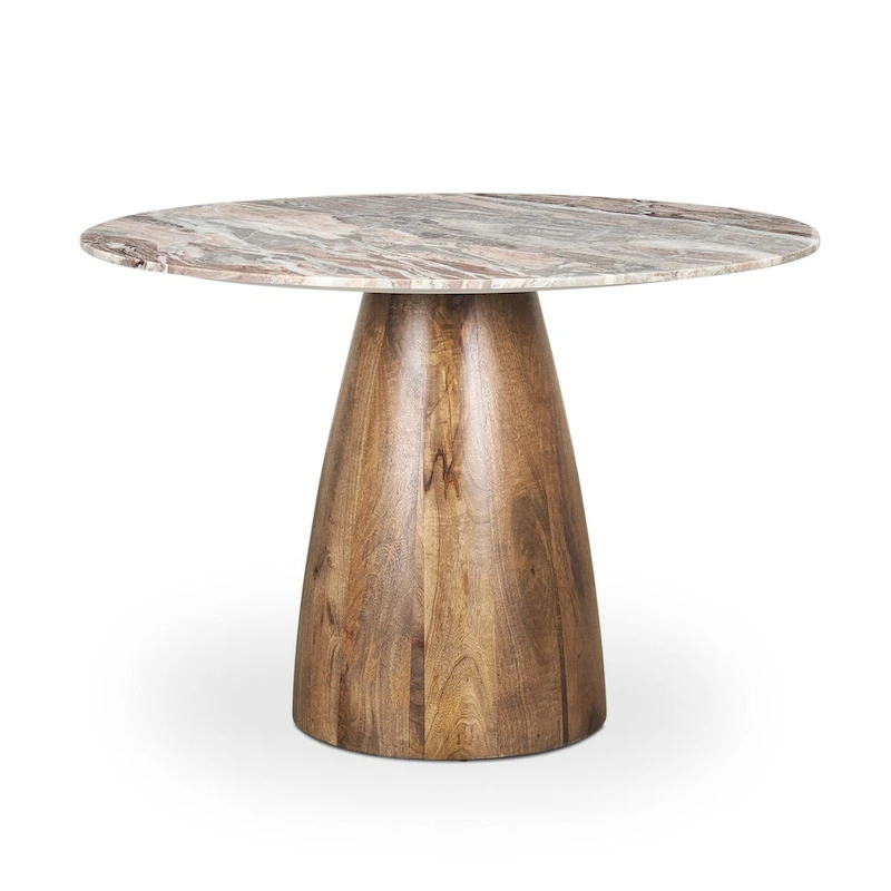 Allyson Round Medium Brown w/ Pink Marble Pedestal Dining Table - 42.0L x 42.0W x 30.0H