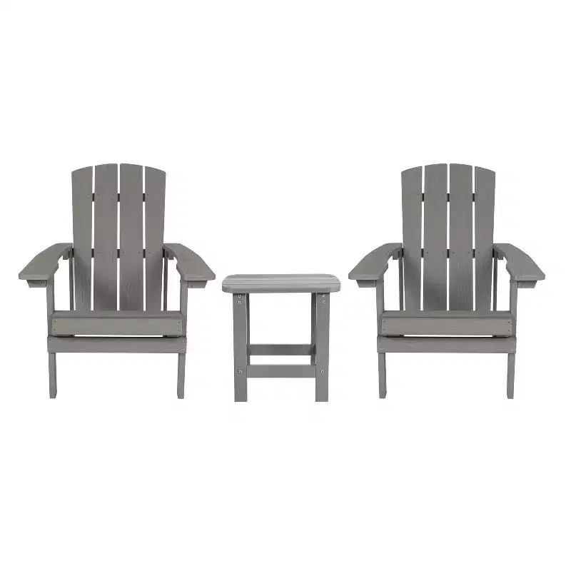 Merrick Lane Set of 2 All-Weather Adirondack Patio Chairs with Matching Side Table
