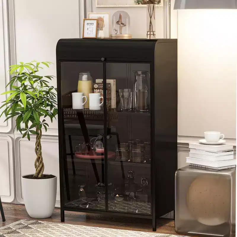 47.6 Tall Metal Storage Cabinet, 4-Tier Display Cabinet with Open Shelves, Freestanding Steel Sideboard Buffet
