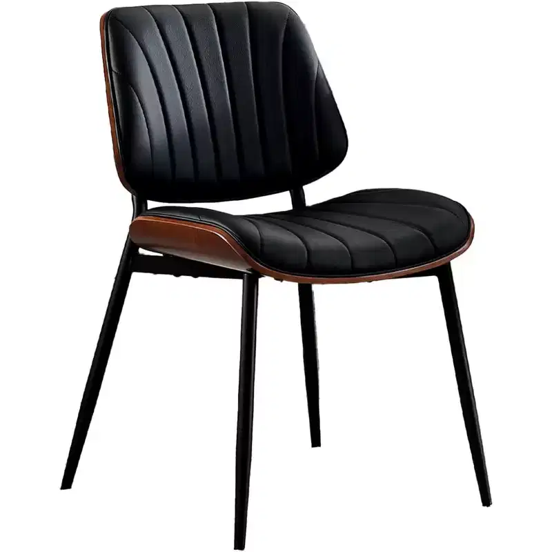 Mid-Century Modern Dining Chairs Set of 2 with PU Leather Upholstery  Walnut Bentwood Back & Adjustable Feet