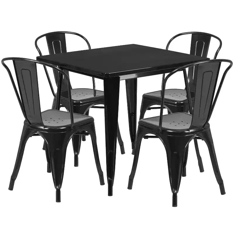 Flash Furniture Commercial Grade 31.5 Square Metal Indoor-Outdoor Table Set with 4 Stack Chairs