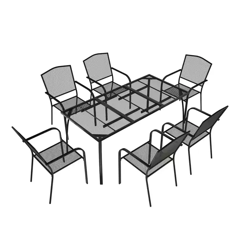CLIHOME 7-Piece Outdoor Dining Set,65 Steel Frame Mesh Table & Chairs Patio Set