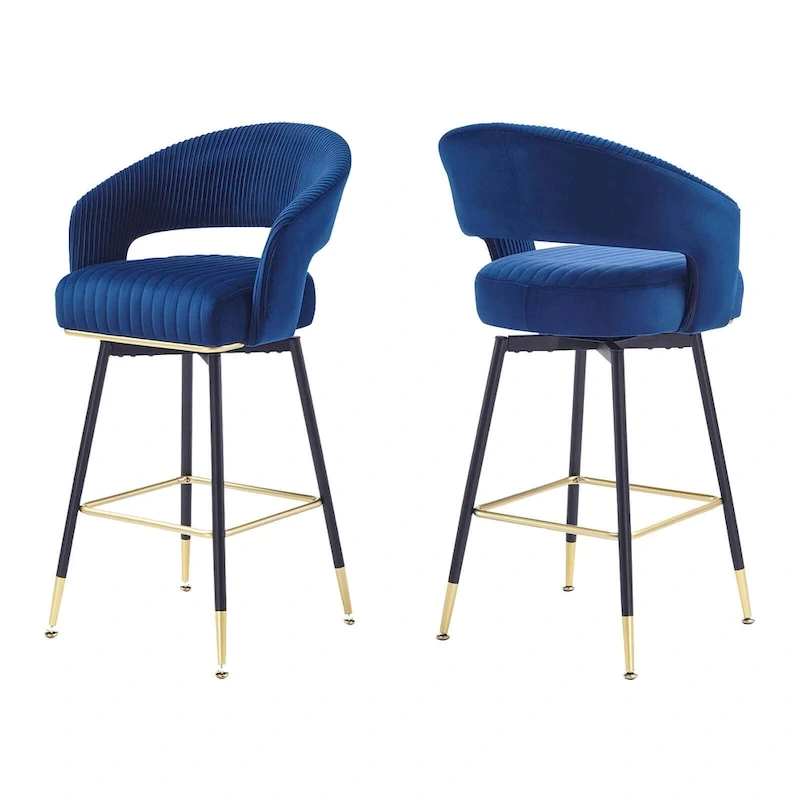 Hausfame Velvet Upholstered Set of 2 Swivel Barstool With Backs - 22.2 in. W X 21.5 in. D X 40 in. H