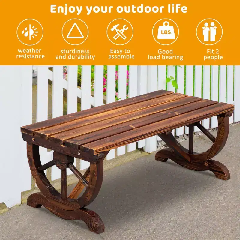 Karl Home | 38.5-Inch Dark Brown Half-Wheel Style Fir Wood Bench