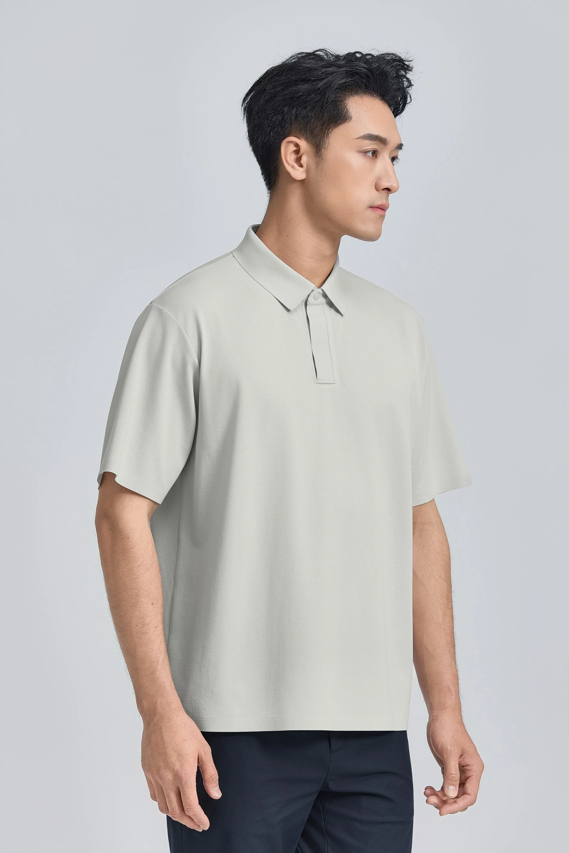 Concealed Placket Sharp Pique Polo – Grey