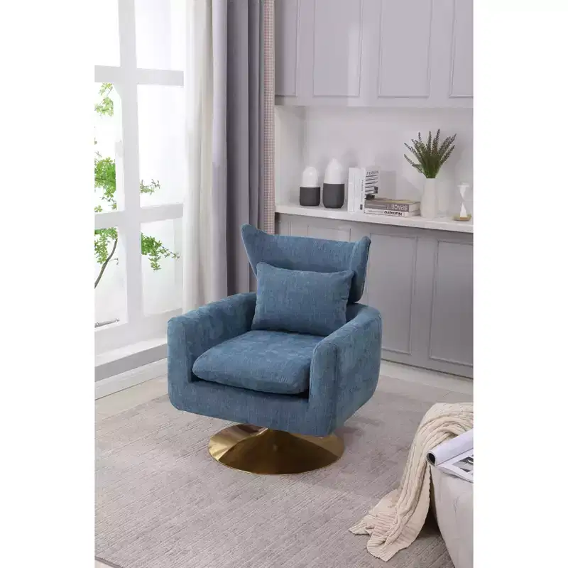 360 Degree Swivel Accent Chair with Gold Metal Base