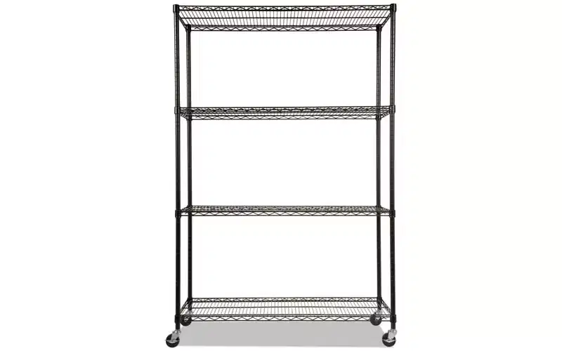 Alera NSF Certified 4-Shelf Wire Shelving Kit with Casters, 48w x 18d x 72h, Black