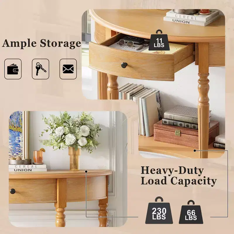 Polibi Farmhouse Crescent Entry Console with Drawer & Shelf