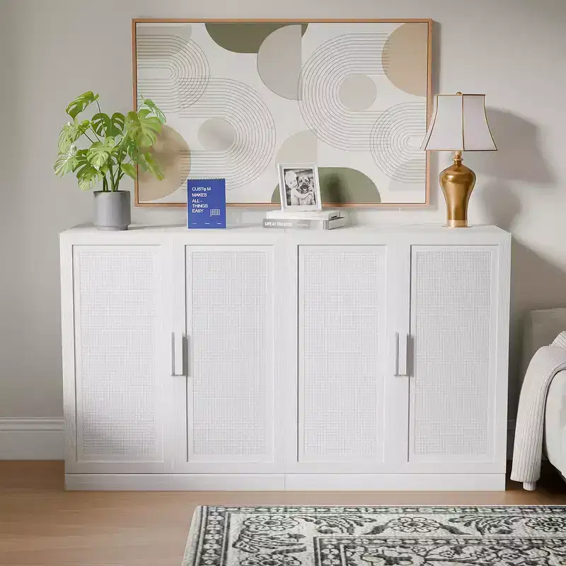 Adjustable Hinges Cable Management! Black Sideboard Solves Storage Pain Points