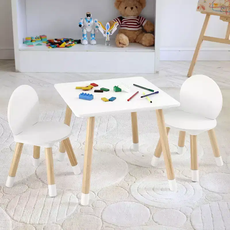 VEVOR Kids Table and 2 Chairs Set, Children Multi-Activity Table for Art, Craft, Reading, Learning, 1 Table and 2 Chairs,White