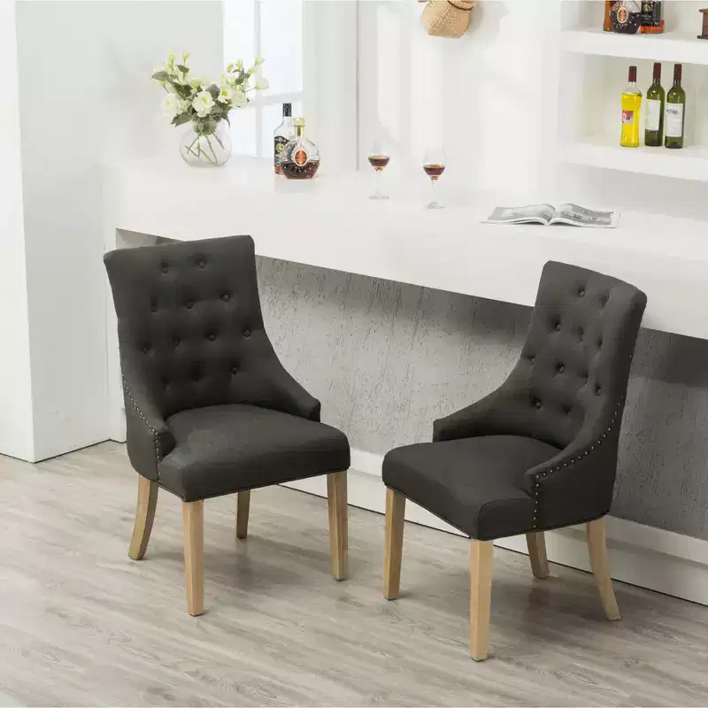 Okak Wingback Dining Chairs Set of 2, Solid Wood Button Tufted with Nailhead Trim, Hostess Accent Chairs for Formal Dining