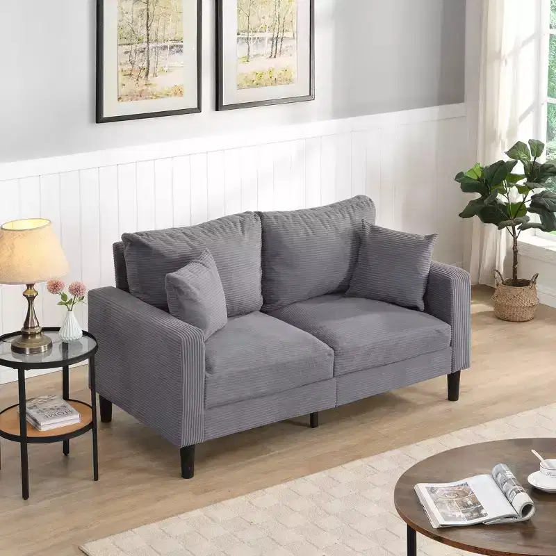 MAYEERTY Wooden Frame Loveseat Sofa Corduroy Comfortable for Living Room Small Space Gray