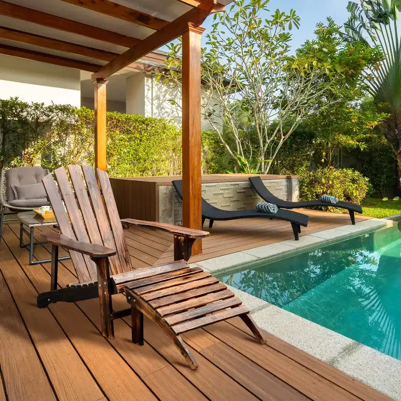 Double Wooden Adirondack Chair, Outdoor Loveseat with High Backrest, Smooth Armrest