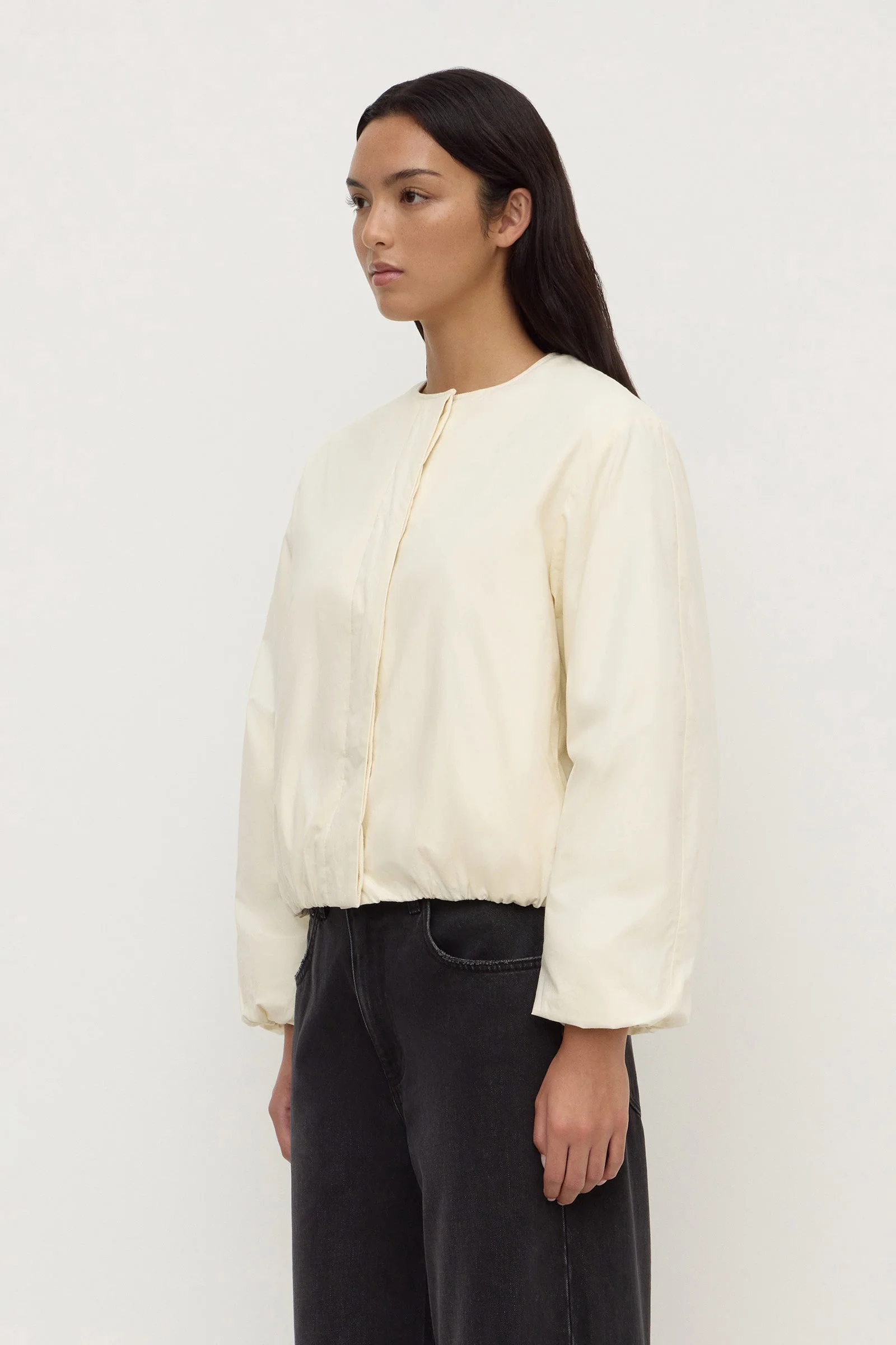 Antique White Padded Cotton Bomber Jacket