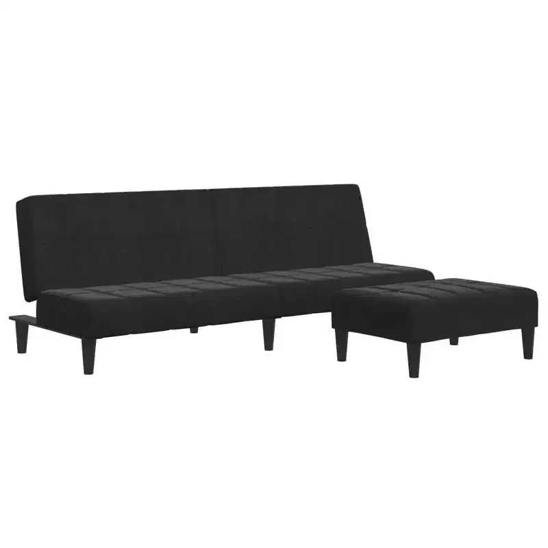 vidaXL 2-Seater Sofa Bed with Footstool - Black Velvet Upholstered Convertible Couch for Living Room, Bedroom, Studio, 78.7 x 33.3 x 27.2