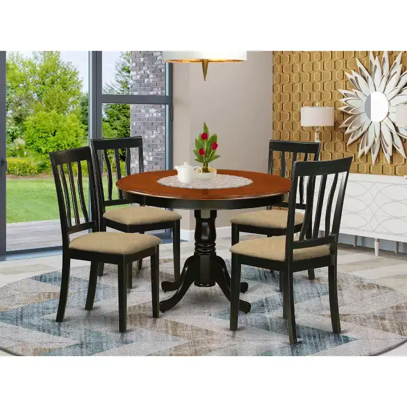 HomeStockRound Dining Table Set For 4 Kitchen Dining Pedestal Base Chairs 42x42 Inch
