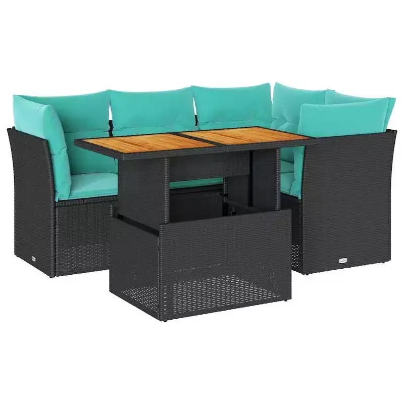 vidaXL 5 Piece Patio Sofa Set with Cushions Poly Rattan