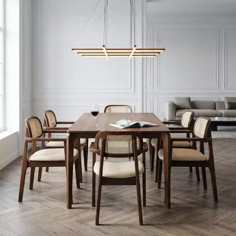 Christopher Knight Home Amaris Mid-Century Modern Wood Upholstered Dining Chair with Rattan-Weave Backrest (Set of 6)
