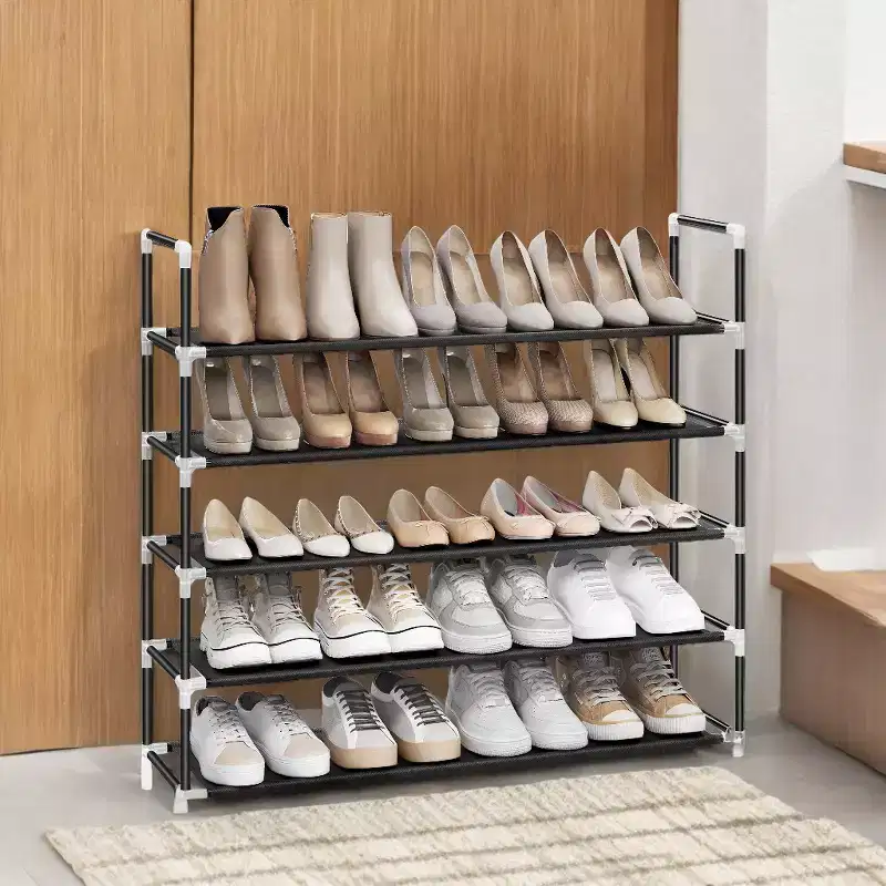 5-Tier Shoe Rack, Black, Steel Frame, Holds 20–25 Pairs