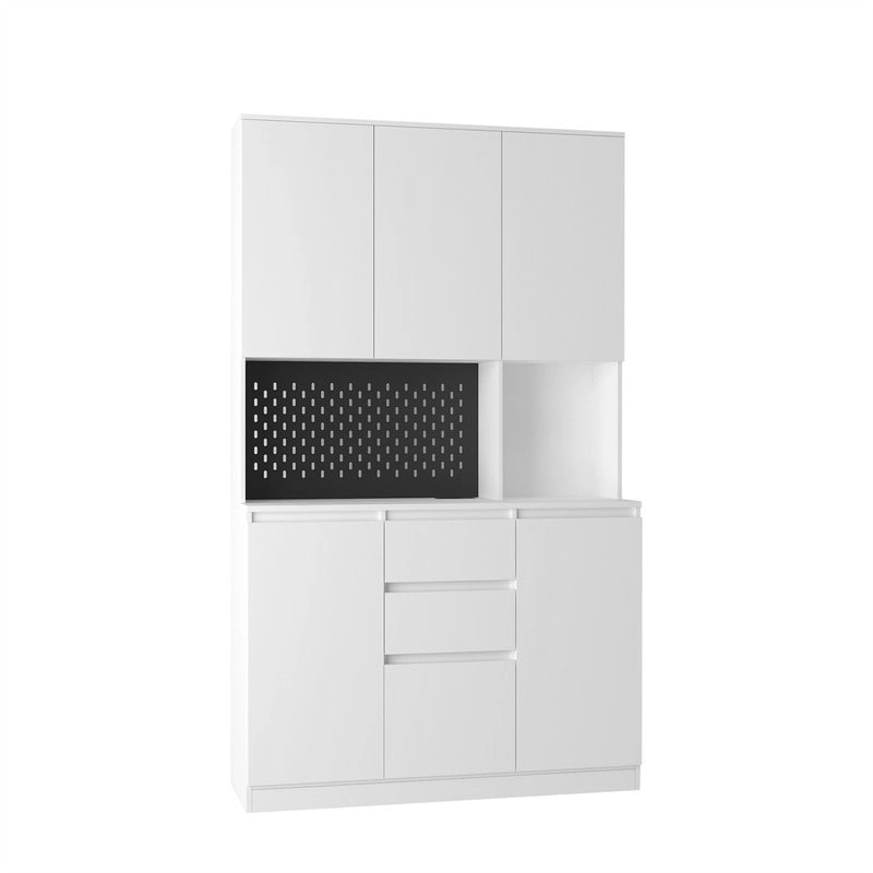 Kitchen Pantry Cabinet with Microwave Stand and 2 Drawers, Freestanding Buffet Cupboards Sideboard with Charging Station